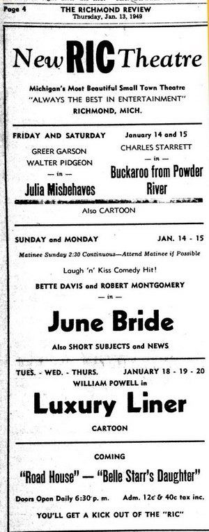 Ric Theater - Ric Theatre Advertisement Jan 13 1949